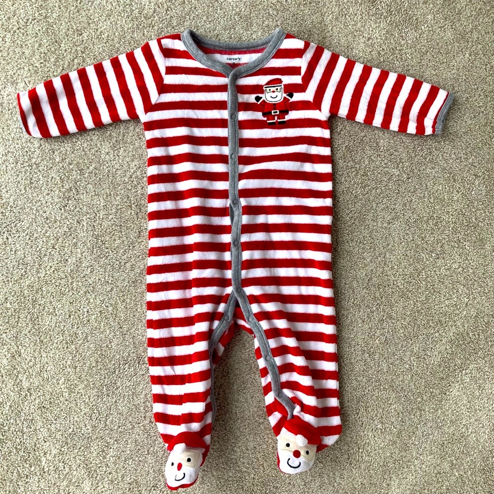 Carter’s Christmas Footie Outfit Pajamas Red and White Stripes